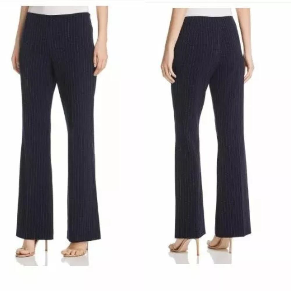 Calvin Klein Womens Pinstripe Wide Leg Dress Pants Side‎ Zip Size 8 Navy White
